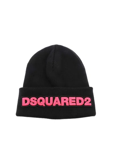 DSQUARED2 LOGO EMBROIDERY BEANIE IN BLACK