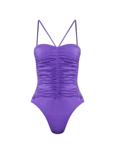 Dsquared2 Logo-embroidery Ruched Swimsuit In Purple