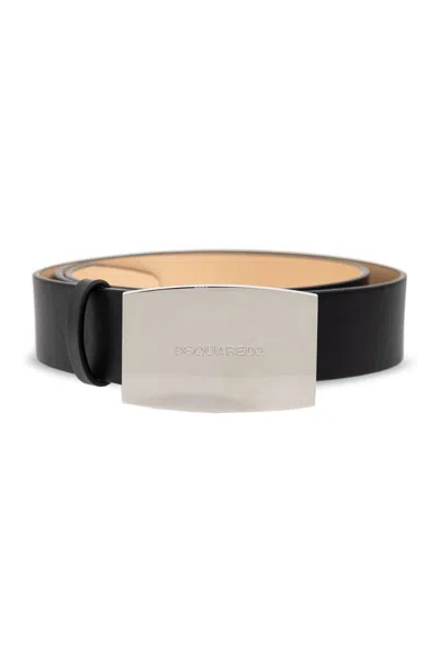 Dsquared2 Logo Engraved Buckle Belt In Black