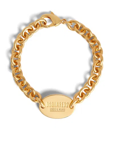 Dsquared2 Logo-engraved Chain Id Bracelet In Gold