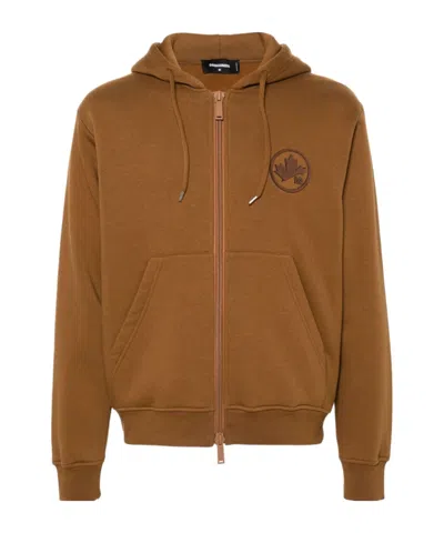 Dsquared2 Logo-flocked Zip-up Hoodie In Brown