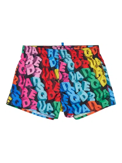 Dsquared2 Kids' Logo-graphic Swim Shorts In Black