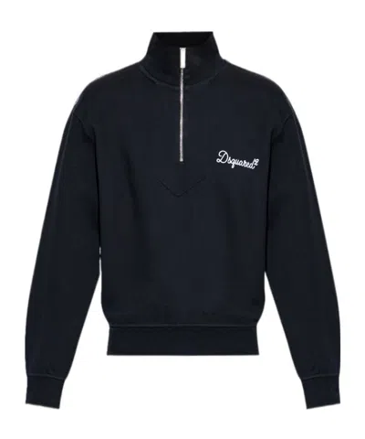 Dsquared2 Logo Half-zip Sweatshirt In Black