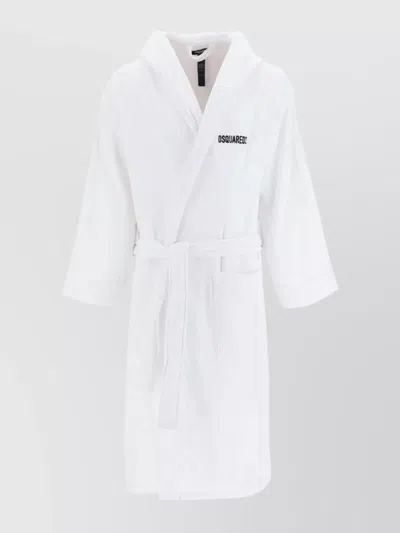 Dsquared2 Logo Hooded Bathrobe With Waist Belt