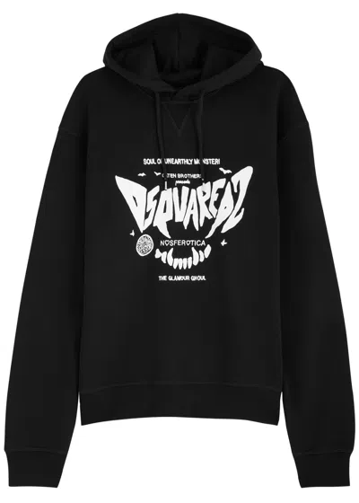 Dsquared2 Logo Hooded Cotton Sweatshirt In Black