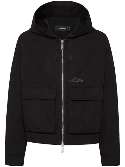 Dsquared2 Logo Hooded Jacket In 黑色