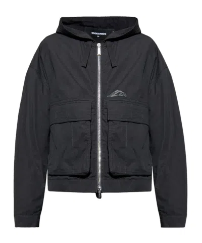 Dsquared2 Logo Hooded Jacket In Black
