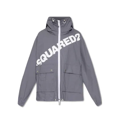 Dsquared2 Logo Hooded Windbreaker In Gray