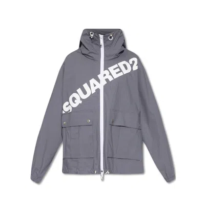 Dsquared2 Logo Hooded Windbreaker Men In Gray