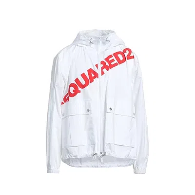 Dsquared2 Hooded High Neck Logo Print Jacket For Men In White