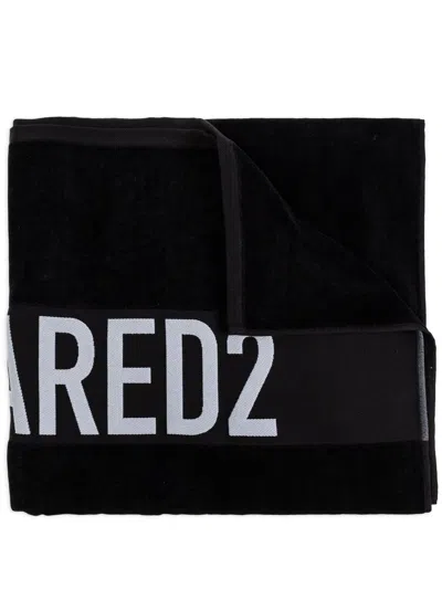 Dsquared2 Logo-intarsia Beach Towel In Black