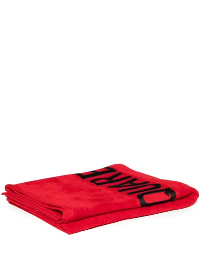 Dsquared2 Logo-intarsia Beach Towell In Red