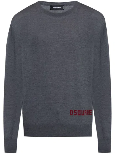 Dsquared2 Logo Intarsia-knit Jumper In Grey