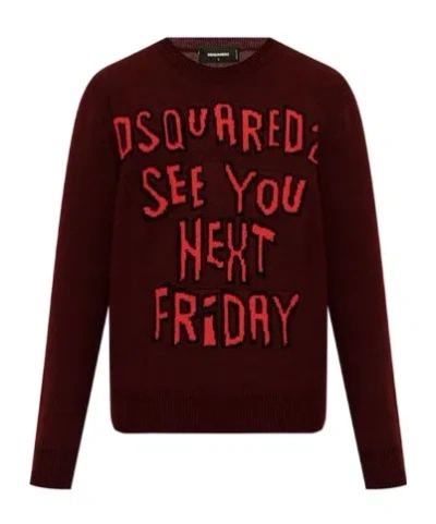 Dsquared2 Logo Intarsia-knit Wool Jumper In Red