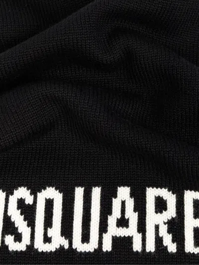 Dsquared2 Logo Intarsia Knit Wool Scarf In Black