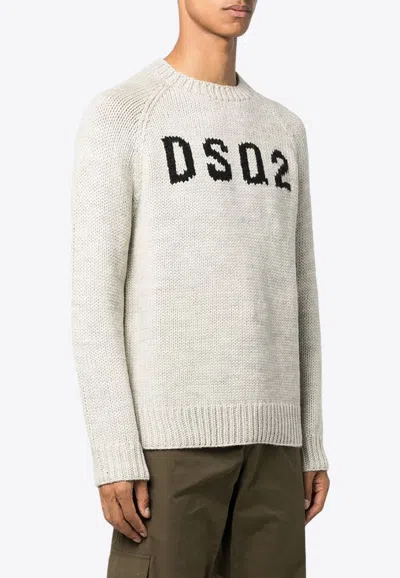 Dsquared2 Logo Intarsia Knit Wool Sweater In Gray