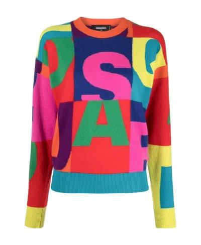 Dsquared2 Logo Intarsia Knitted Jumper In Multicolor
