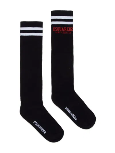 Dsquared2 Kids' Logo-intarsia Socks In Black