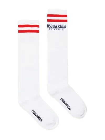 Dsquared2 Kids' Logo-intarsia Socks In White