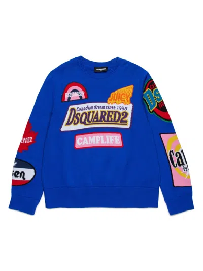 Dsquared2 Kids' Logo-intarsia Sweater In 蓝色