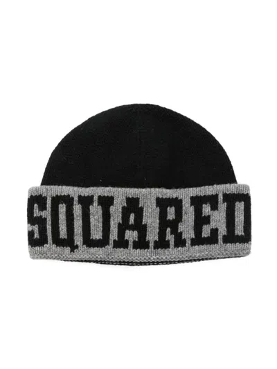 Dsquared2 Babies' Logo-jacquard Beanie Hat In Black