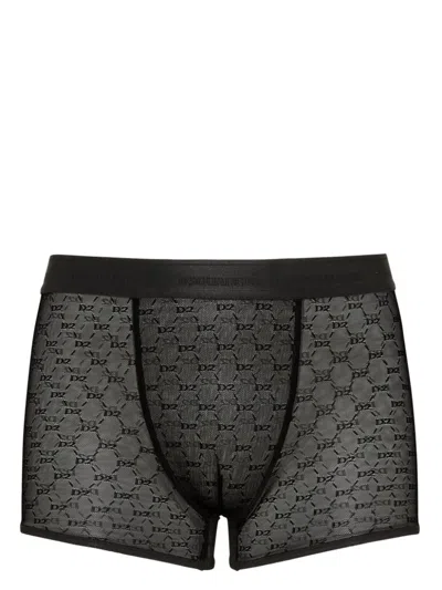 Dsquared2 Logo-jacquard Mesh Boxers In Black