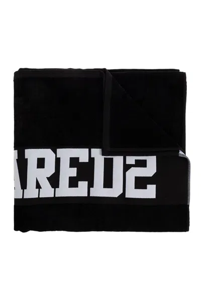 Dsquared2 Logo Jaquard Beach Towel In Black