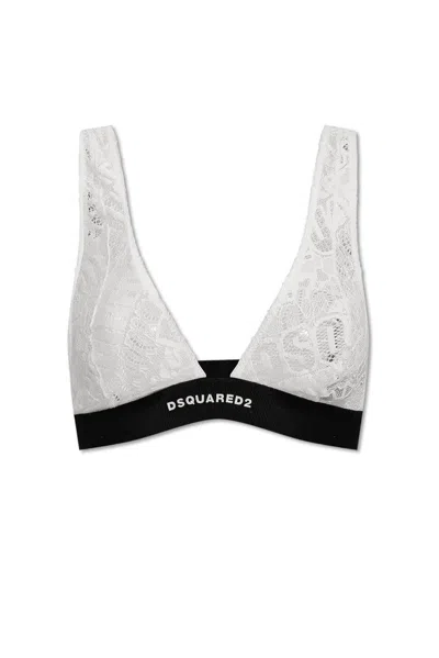 Dsquared2 Logo Laced Elasticated Waistband Bra In White