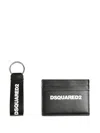 Dsquared2 Logo Leather Card-holder Keyring Set In Black