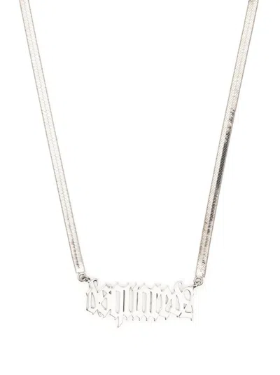 Dsquared2 Logo-lettering Herringbone-chain Necklace In Silber