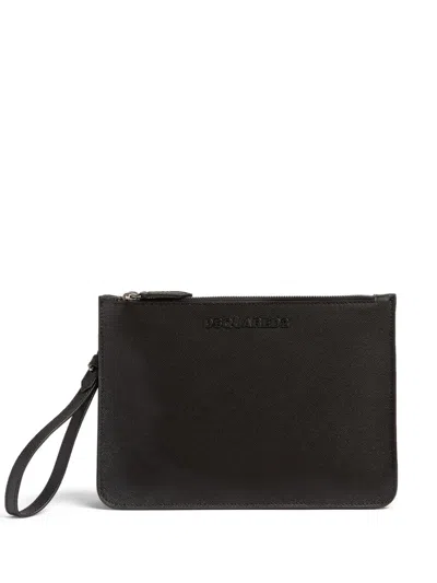Dsquared2 Logo-lettering Leather Clutch Bag In Black