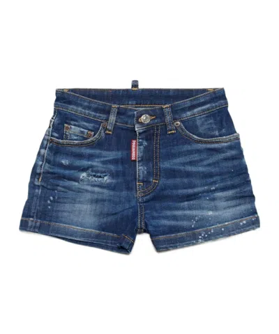 DSQUARED2 DSQUARED2 KIDS LOGO PATCH DISTRESSED DENIM SHORTS