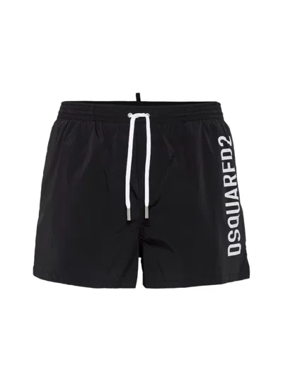 Dsquared2 Logo Midi Swim Shorts In Black