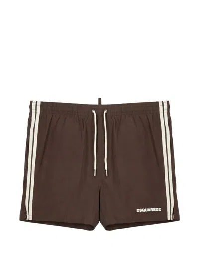 Dsquared2 Logo Midi Swim Shorts In Brown