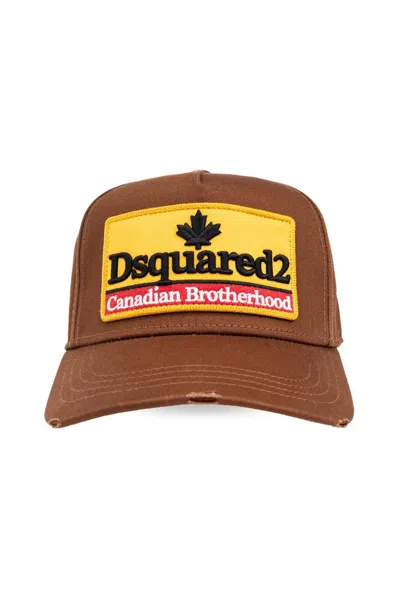 Dsquared2 Logo-appliqué Cotton Cap In Brown