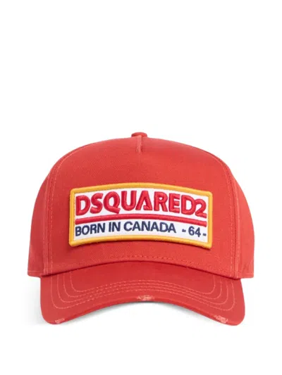 Dsquared2 Curved Brim Red Cap With Logo Patch And Adjustable Strap In Orange