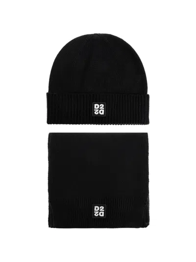 DSQUARED2 LOGO-PATCH BEANIE HAT SET