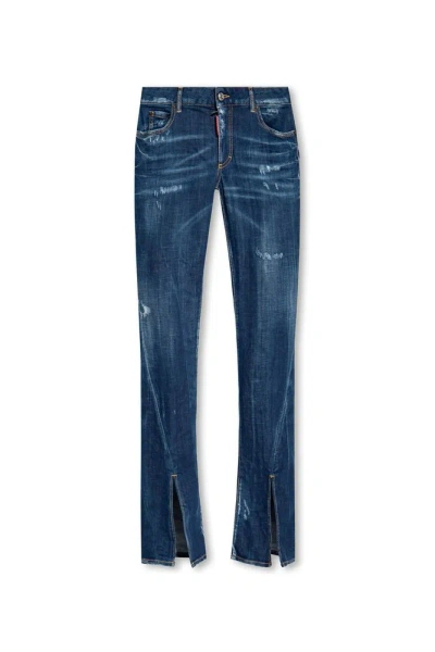 Dsquared2 Logo Patch Bootcut Jeans In Blue