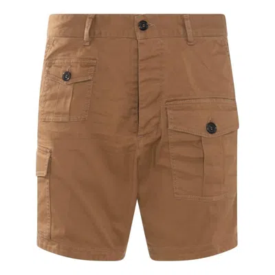 Dsquared2 Logo Patch Cargo Shorts In Brown