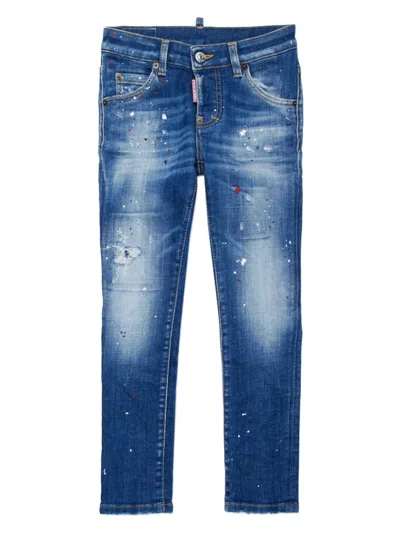 Dsquared2 Kids' Logo-patch Cotton-blend Jeans In Blue