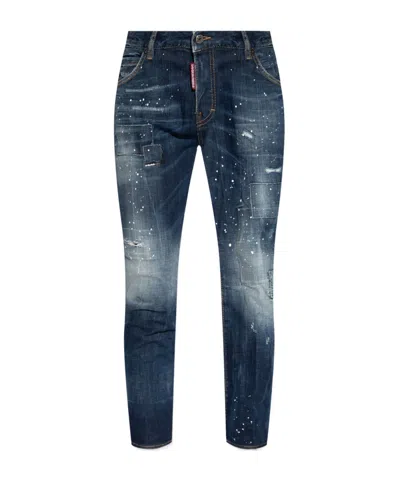 Dsquared2 Logo-patch Cotton-blend Tapered Jeans In Blue