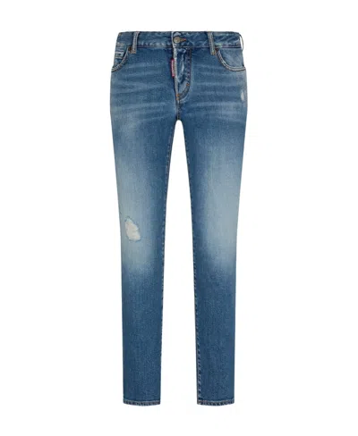 Dsquared2 Logo-patch Cotton-blend Tapered Jeans In Blue