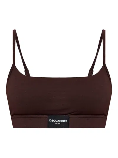 Dsquared2 Logo-patch Cotton Bralette In Brown