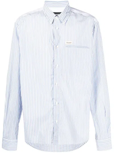 Dsquared2 Cotton Shirt With Striped Pattern And Button-down Collar In 001f