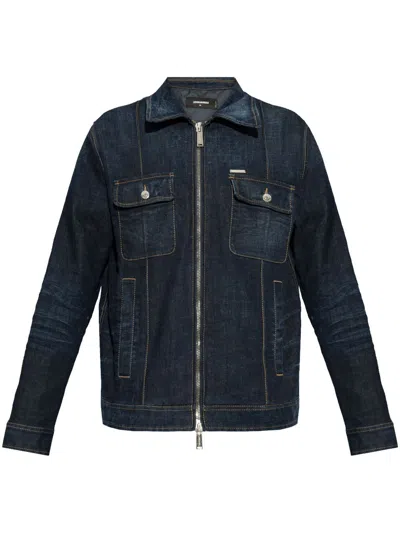 Dsquared2 Logo-patch Denim Jacket In Navy Blue
