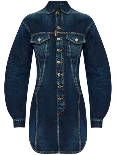 DSQUARED2 LOGO-PATCH DENIM MINIDRESS