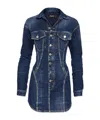 Dsquared2 Bustier Denim Long Sleeved Mini Dress In Blue