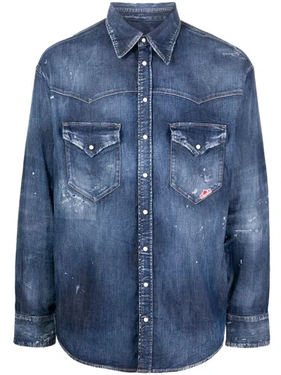 Dsquared2 Denim Shirt Man Denim Shirt Midnight Blue Size 40 Cotton
