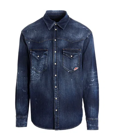 Dsquared2 Logo-patch Denim Shirt In Blue