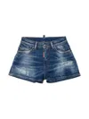 Dsquared2 Logo-patch Distressed Denim Shorts In Blue